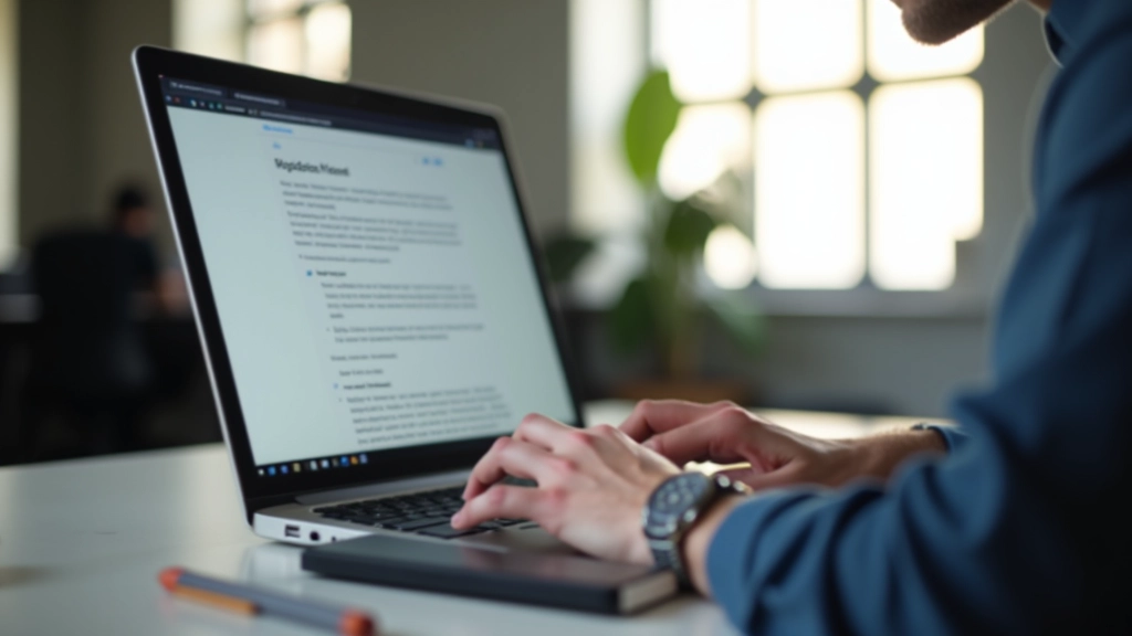 Designer trabalhando em um laptop, refinando a escala tipográfica de um site responsivo